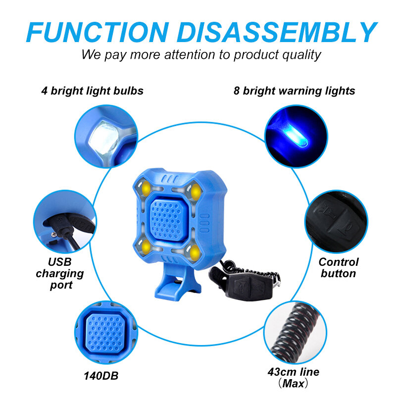 Picture of Bike Bell 4 Lamp Cycling Light 1200mAh Electric Horn Waterproof USB Charging Loud Alarm Security Bicycle Bell