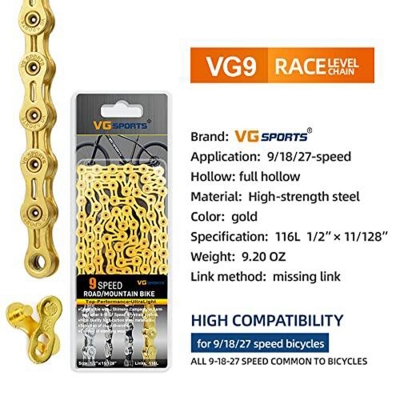 Picture of KMC X9.93 Golden Chain 9 Speed Road & Mountain Bike Chain Bicycle Gear Chain Hi-Performance And X-Durability1/2''x11/128'' Link : 116