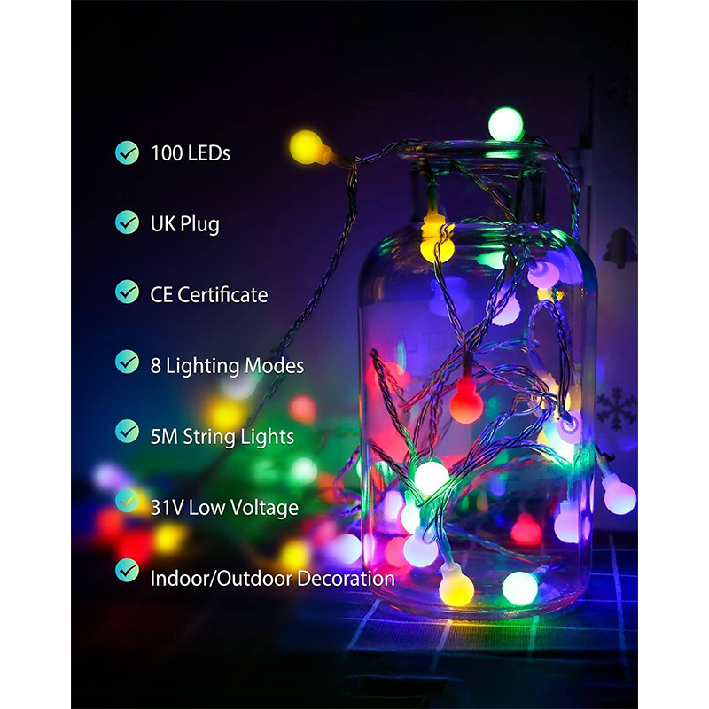 Picture of Globe String Lights Mains Powered, LIGHTNUM 10M/32.8ft 100 LED Outdoor Fairy Lights Warm White, Waterproof IP44, 8 Modes, Memory Function, for Christmas Tree, Party, Terrace, Indoor Decoration