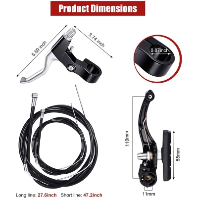 Picture of Complete Bike Brake Set, Black Front and Rear Bike MTB Hybrid Brake Inner and Outer Cables and Lever Kit Includes Callipers Levers Cables Black