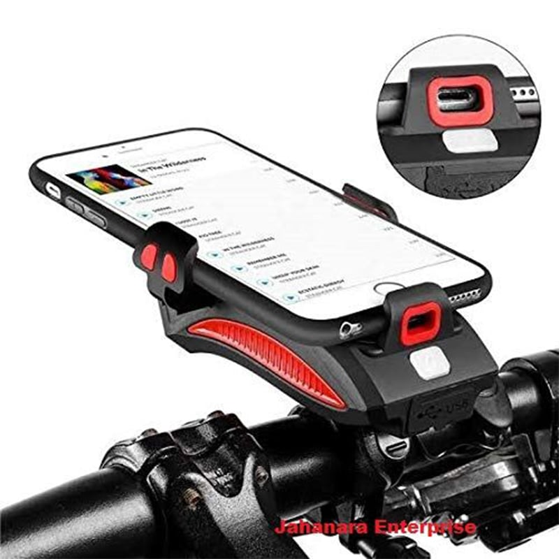 Picture of 4 in 1 Bicycle USB Rechargeable Led Bicycle Light with Horn and Mobile Holder With PowerBank