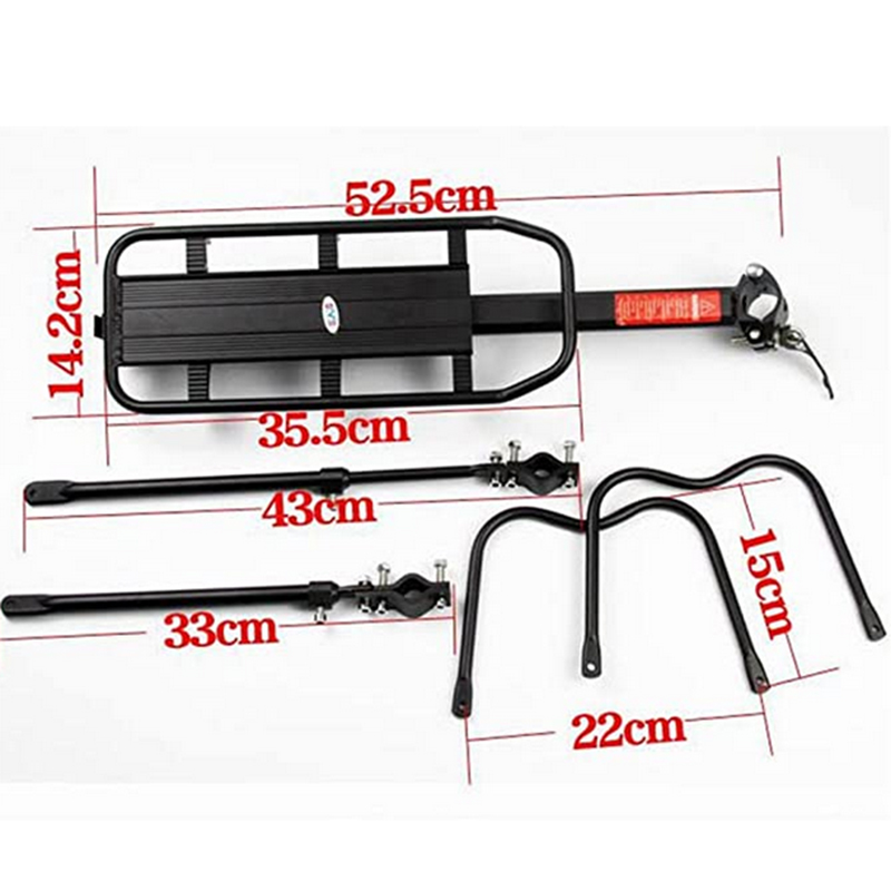 Picture of Adjustable Aluminum Bike Rear Rack Carrier with Reflectors, 100kg Capacity, New - Cycling Cargo Pannier Holder