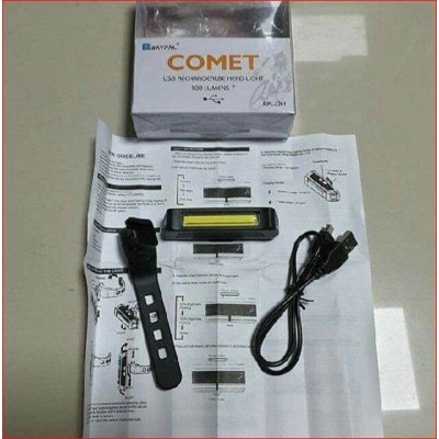 Picture of Comet LED USB Rechargeable Headlight + Tail Light Combo, for Cycles. 100 Lumens Bright Light 2 pcs