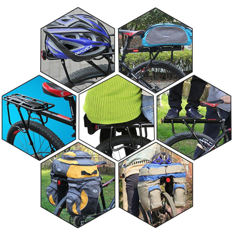Picture of Bicycle Cargo Rack Quick Release Adjustable Alloy Bicycle Carrier 115 Lb Capacity Belt Free