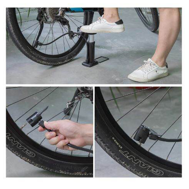 Picture of Mini Portable Bike, Bicycle Tire Hand Foot Activated Floor Pump with Presta Schrader Dunlop Valves Extra Valve and Gas Needle