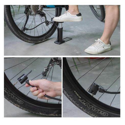 Picture of Mini Portable Bike, Bicycle Tire Hand Foot Activated Floor Pump with Presta Schrader Dunlop Valves Extra Valve and Gas Needle
