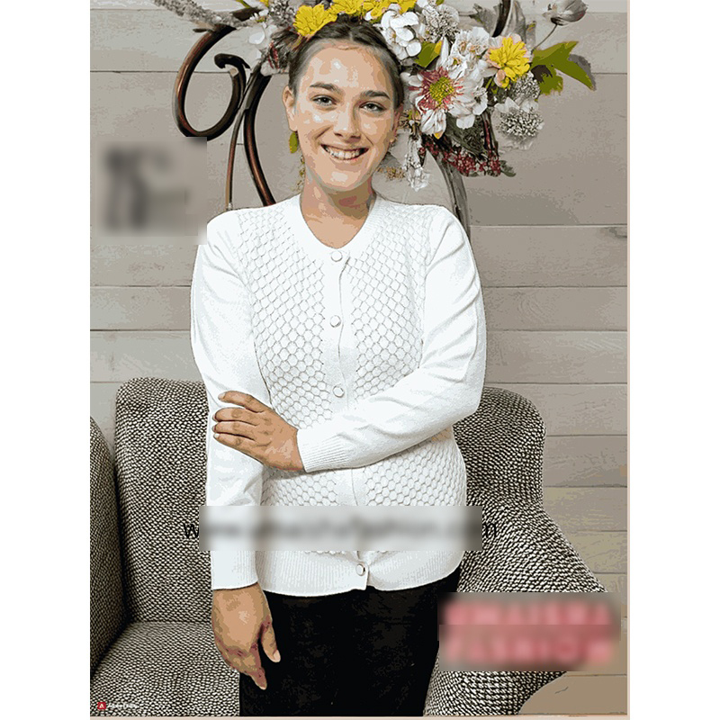 Picture of Stylish Fashionable Winter Dress Knitting Cotton Open Front Long Sleeve Cardigan Sweater for Ladies - Fish white - Int:28