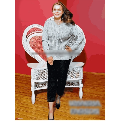 Picture of Stylish Fashionable Winter Dress Knitting Cotton Open Front Long Sleeve Cardigan Sweater for Ladies - Fish Ash - Int:28
