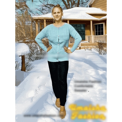 Picture of Stylish Fashionable Winter Dress Knitting Cotton Open Front Long Sleeve Cardigan Sweater for Ladies - PBD Light Green - Int:30