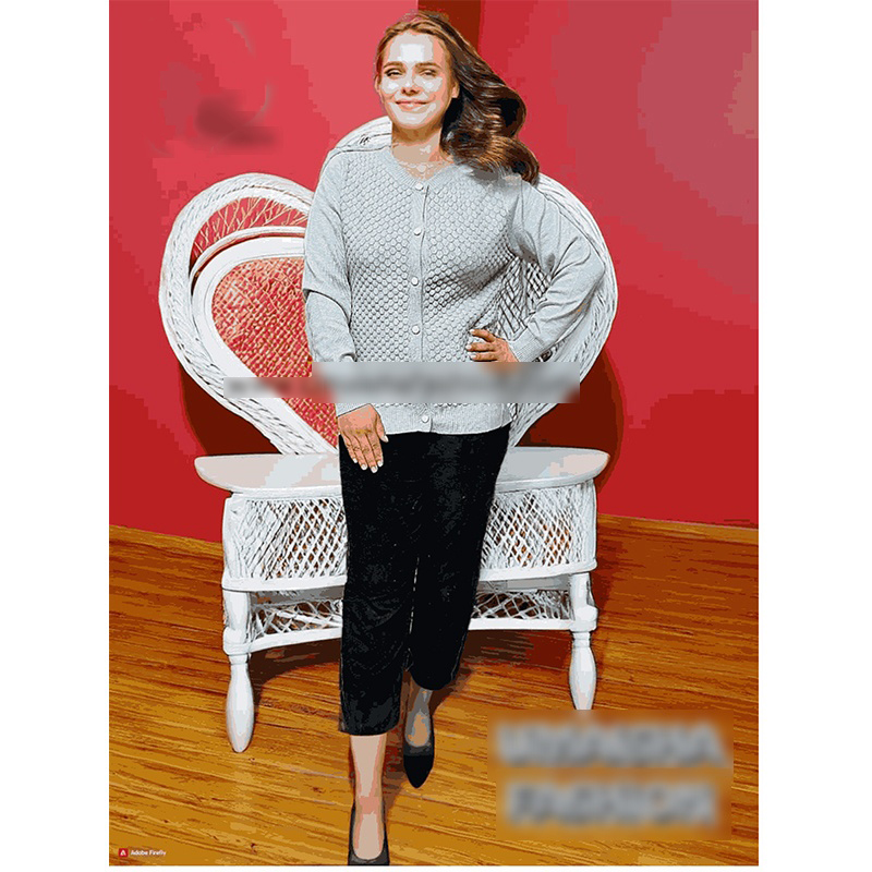 Picture of Stylish Fashionable Winter Dress Knitting Cotton Open Front Long Sleeve Cardigan Sweater for Ladies - Fish Ash - Int:32