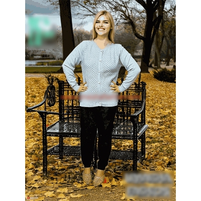 Picture of Stylish Fashionable Winter Dress Knitting Cotton Open Front Long Sleeve Cardigan Sweater for Ladies - Fish Ash - Int:34