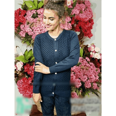 Picture of Stylish Fashionable Winter Dress Knitting Cotton Open Front Long Sleeve Cardigan Sweater for Ladies - Fish Black - Int:32