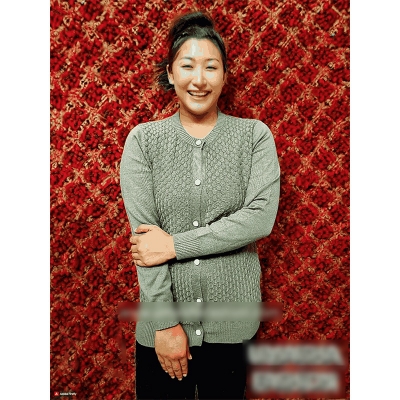 Picture of Stylish Fashionable Winter Dress Knitting Cotton Open Front Long Sleeve Cardigan Sweater for Ladies - Fish Light Green - Int:30