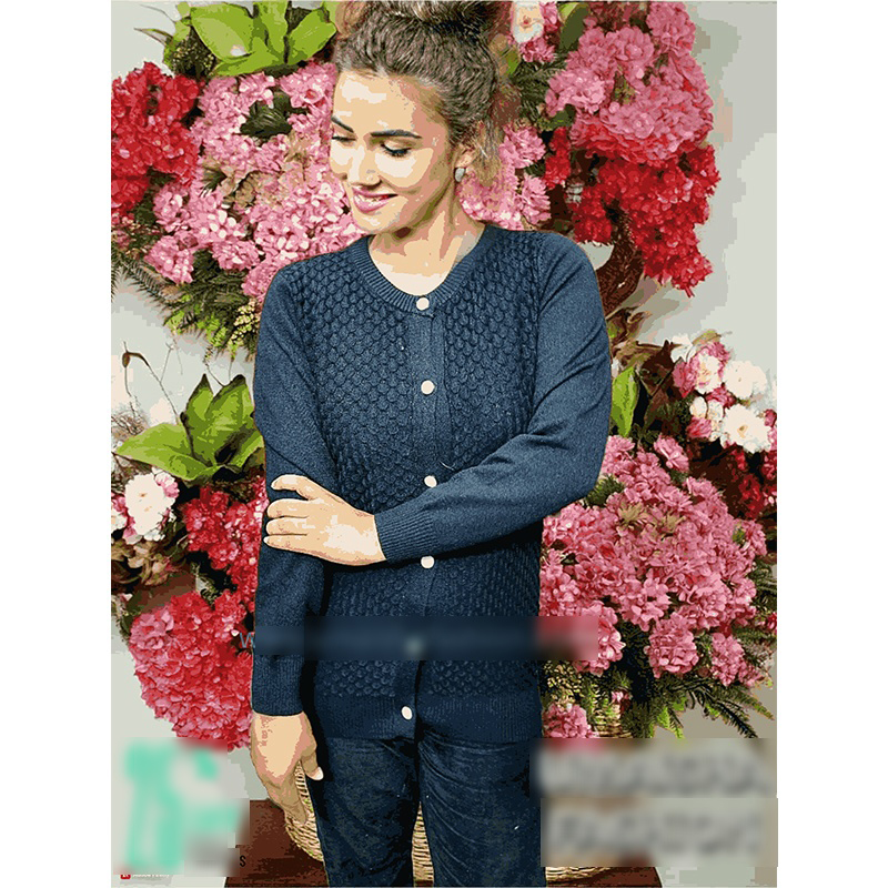 Picture of Stylish Fashionable Winter Dress Knitting Cotton Open Front Long Sleeve Cardigan Sweater for Ladies - Fish Black - Int:30