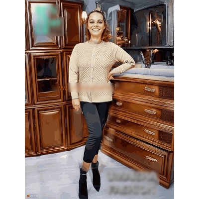 Picture of Stylish Fashionable Winter Dress Knitting Cotton Open Front Long Sleeve Cardigan Sweater for Ladies - Fish Brown - Int:32