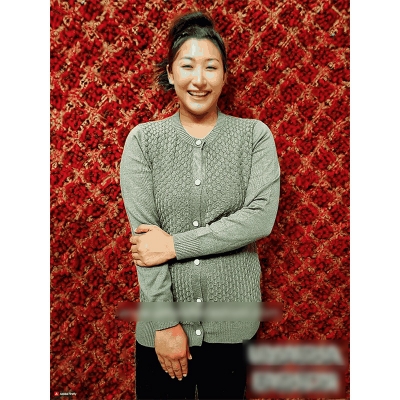 Picture of Stylish Fashionable Winter Dress Knitting Cotton Open Front Long Sleeve Cardigan Sweater for Ladies - Fish Light Green - Int:36