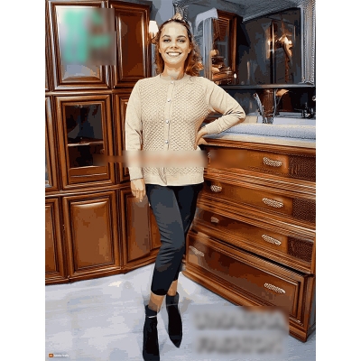 Picture of Stylish Fashionable Winter Dress Knitting Cotton Open Front Long Sleeve Cardigan Sweater for Ladies - Fish Brown - Int:34