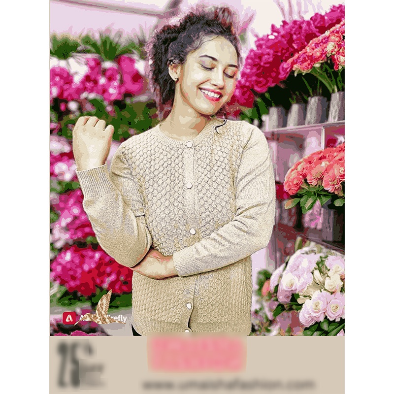 Picture of Stylish Fashionable Winter Dress Knitting Cotton Open Front Long Sleeve Cardigan Sweater for Ladies - Fish Brown - Int:36