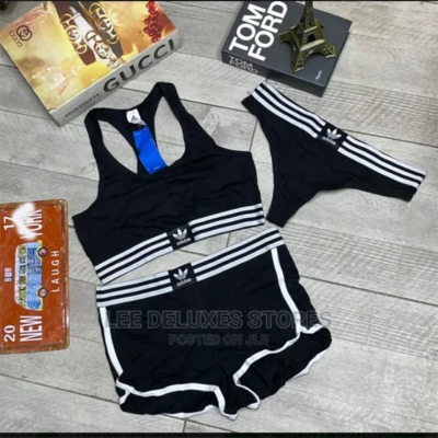 Picture of Women'S Modern Cotton Thong, Short Panty And Tops 3 Pcs Set - Bra Panty Set - Black - Int:M