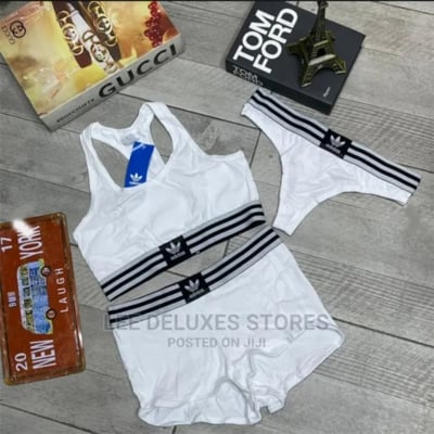 Picture of Women'S Modern Cotton Thong, Short Panty And Tops 3 Pcs Set - Bra Panty Set - White - Int:XL