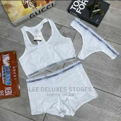 Picture of Women's Modern Cotton Thong, Short Panty and Tops 3 pcs Set - White - Int:XL