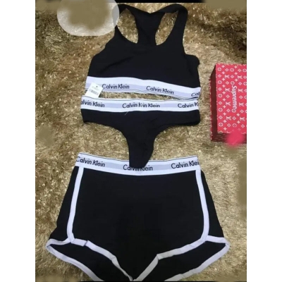 Picture of Women's Modern Cotton Thong, Short Panty and Tops 3 pcs Set - Black - Int:L