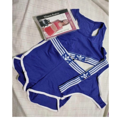 Picture of Women's Modern Cotton Thong, Short Panty and Tops 3 pcs Set - Blue - Int:XL