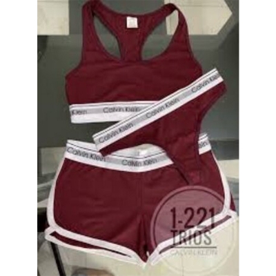 Picture of Women's Modern Cotton Thong, Short Panty and Tops 3 pcs Set - Maroon - Int:XL