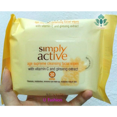 Picture of Simply Active Skin Cleansing Facial Wipes 30 pcs