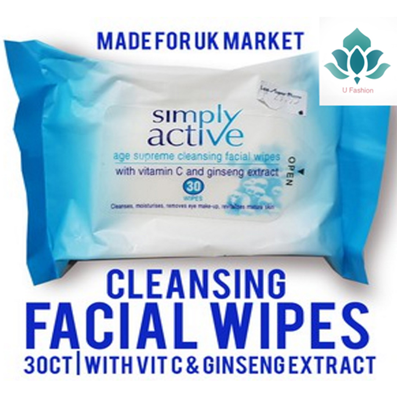Picture of Simply Active Skin Cleansing Facial Wipes 30 pcs