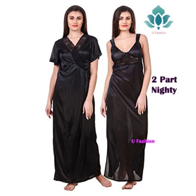 Picture of Night ( Nighty) 2 Part Long Indian Night Dress For Women - Night Dress For Women - Black - Int:34