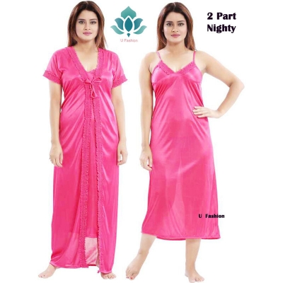 Picture of Night ( Nighty) 2 Part Long Indian Night Dress For Women - Night Dress For Women - Magenta - Int:36