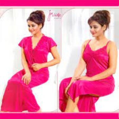 Picture of Night ( Nighty) 2 Part Long Indian Night Dress For Women - Night Dress For Women - Magenta - Int:36