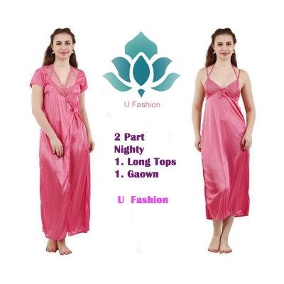 Picture of Night ( Nighty) 2 Part Long Indian Night Dress For Women - Night Dress For Women - Pink - Int:32