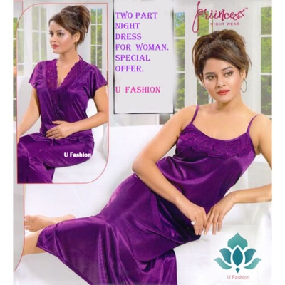 Picture of Night ( Nighty) 2 Part Long Indian Night Dress For Women - Night Dress For Women - Purple - Int:32