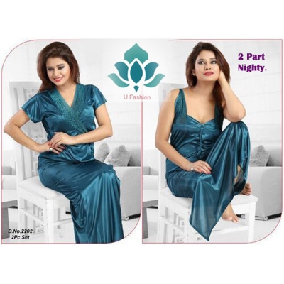 Picture of Night ( Nighty) 2 Part Long Indian Night Dress For Women - Night Dress For Women - Blue - Int:33