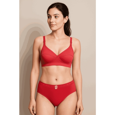 Picture of Soft Stylish Streachable Bra and panty set  - Red - Int:36