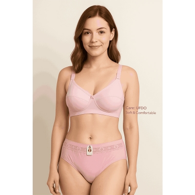 Picture of Soft Stylish Streachable Bra and panty set  - Pink - Int:38