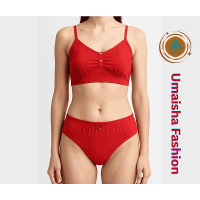 Picture of Girls Matching Underwear Set Cotton Bra and Panty - Red - Int:26