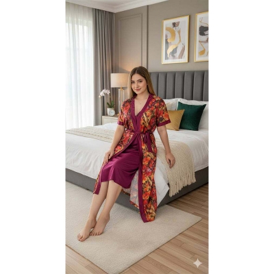 Picture of Korean AC Silk Shirt-Pant Nighty Set , Elegant Pajama set all day wear or nightdress wear - set-6 - Full Look: 38