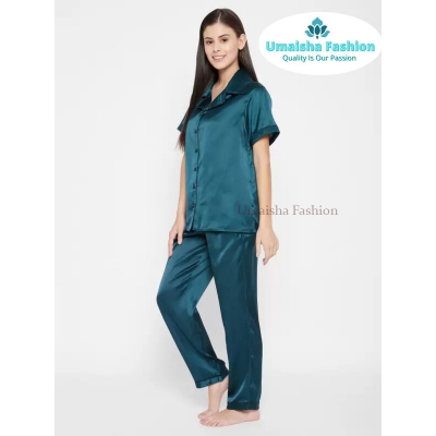 Picture of Comfortable Nightwear for Women - Short Sleeve Shirt and Pant Nighty- Elegant and Refined Nightdress - Comfortable for All Seasons - Green - Int:40