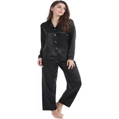 Picture of Comfortable Nightwear for Women - Short Sleeve Shirt and Pant Nighty- Elegant and Refined Nightdress - Comfortable for All Seasons - Black - Int:40