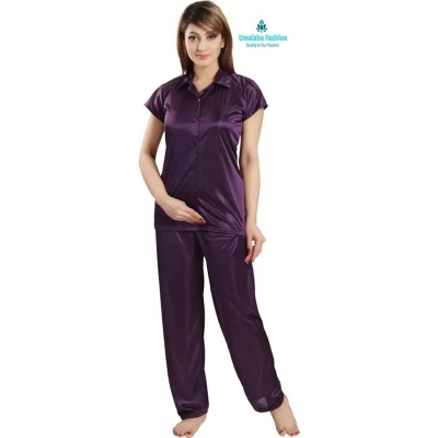 Picture of Comfortable Nightwear for Women - Short Sleeve Shirt and Pant Nighty- Elegant and Refined Nightdress - Comfortable for All Seasons - Purple - Int:32