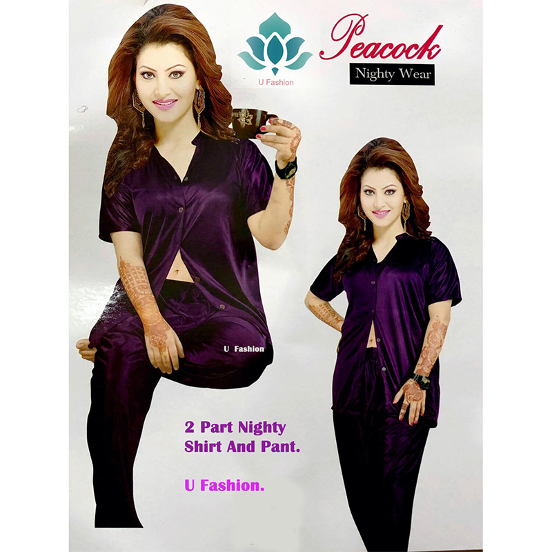 Picture of Comfortable Nightwear for Women - Short Sleeve Shirt and Pant Nighty- Elegant and Refined Nightdress - Comfortable for All Seasons - Purple - Int:32