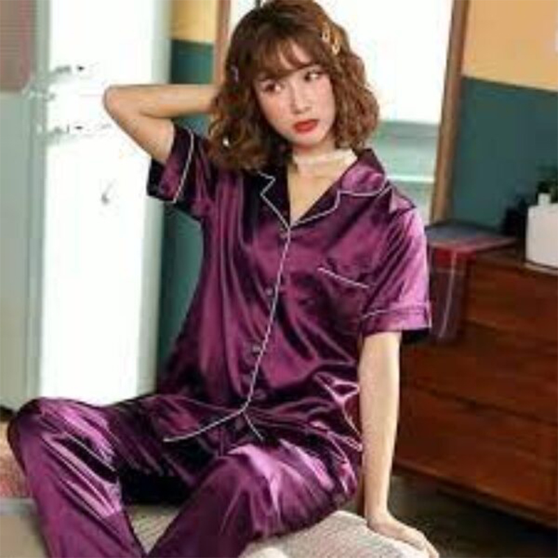 Picture of Comfortable Nightwear for Women - Short Sleeve Shirt and Pant Nighty- Elegant and Refined Nightdress - Comfortable for All Seasons - Purple - Int:32