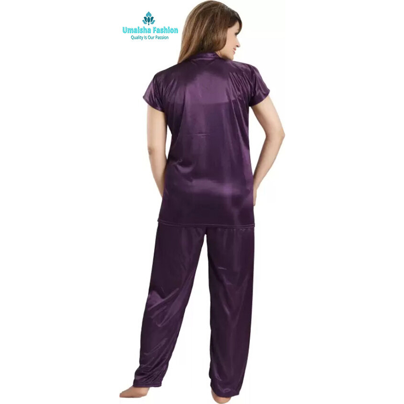 Picture of Comfortable Nightwear for Women - Short Sleeve Shirt and Pant Nighty- Elegant and Refined Nightdress - Comfortable for All Seasons - Purple - Int:36