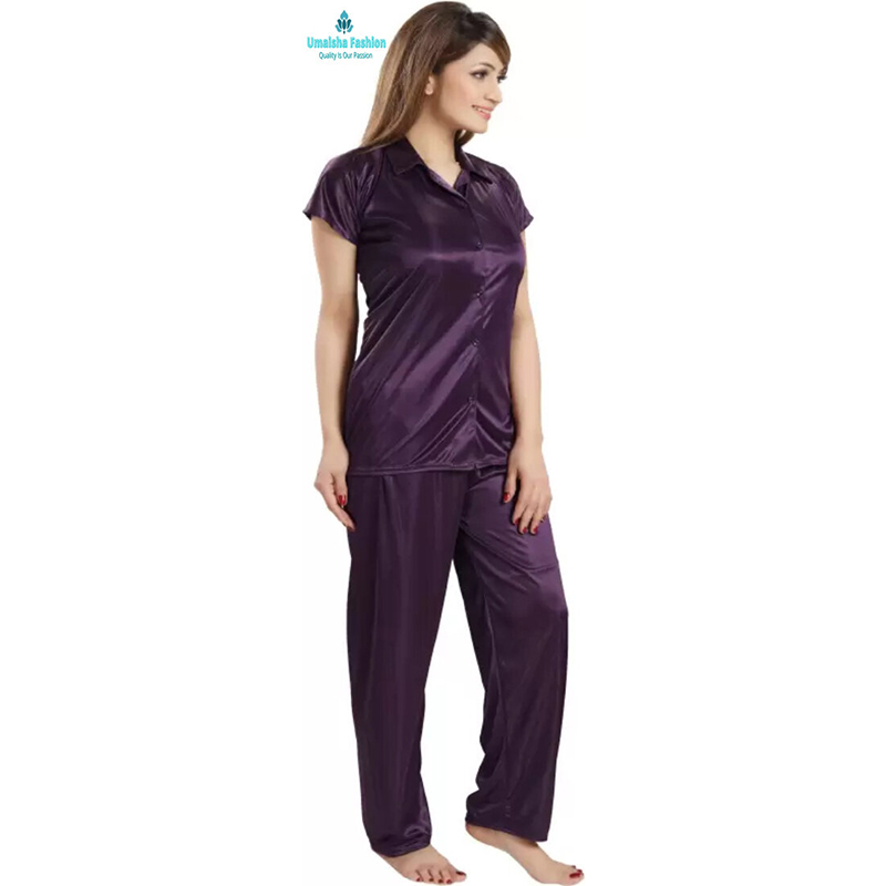 Picture of Comfortable Nightwear for Women - Short Sleeve Shirt and Pant Nighty- Elegant and Refined Nightdress - Comfortable for All Seasons - Purple - Int:34