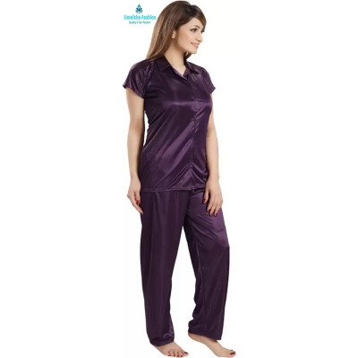 Picture of Comfortable Nightwear for Women - Short Sleeve Shirt and Pant Nighty- Elegant and Refined Nightdress - Comfortable for All Seasons - Purple - Int:38
