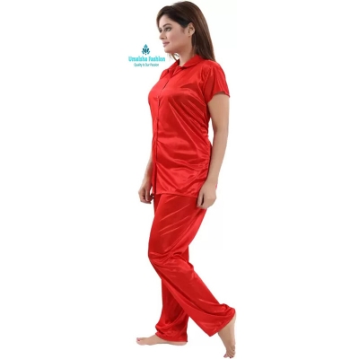 Picture of Comfortable Nightwear for Women - Short Sleeve Shirt and Pant Nighty- Elegant and Refined Nightdress - Comfortable for All Seasons - Red - Int:33