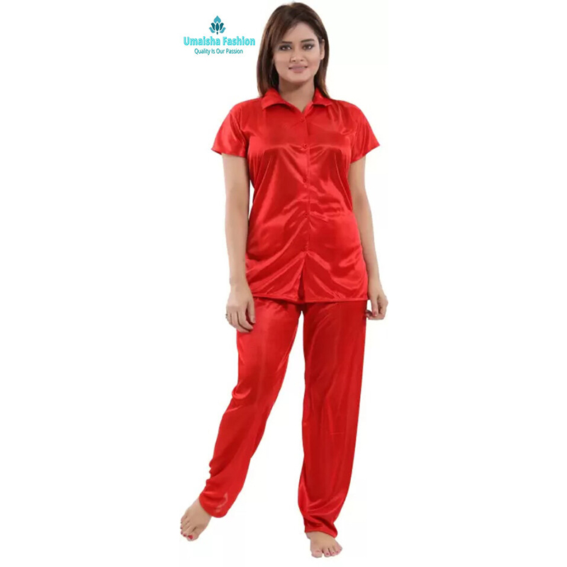 Picture of Comfortable Nightwear for Women - Short Sleeve Shirt and Pant Nighty- Elegant and Refined Nightdress - Comfortable for All Seasons - Red - Int:36